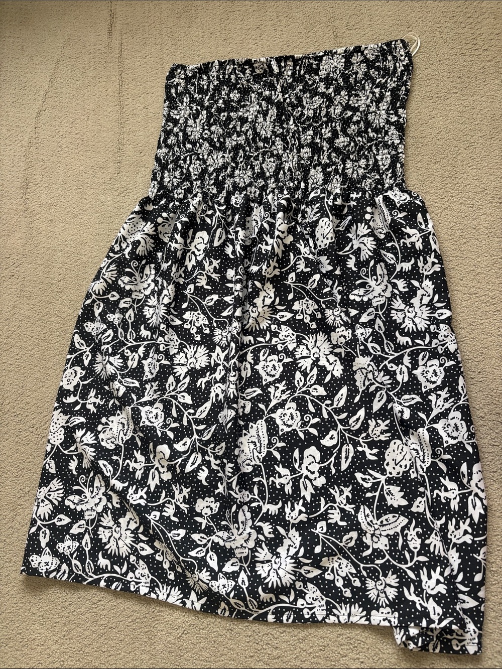 Black & White Floral Smocked Tube Skirt